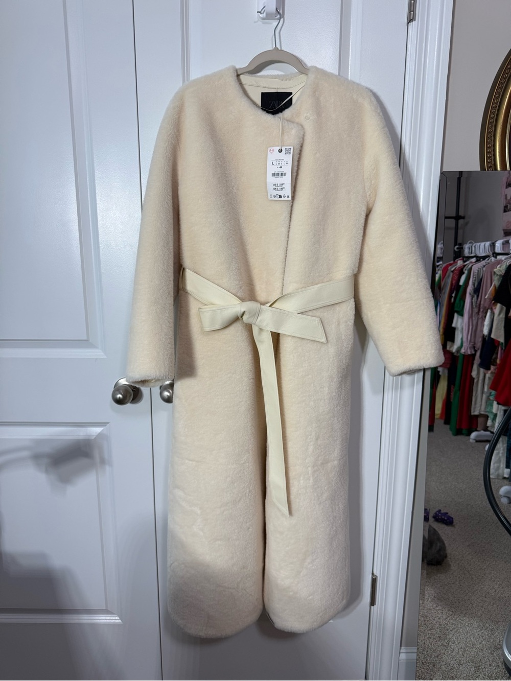 Zara Cream Faux-Shearling Belted Teddy Coat